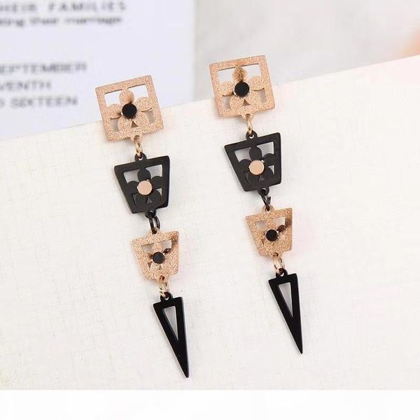 

u fashion young solid rose gold black long form line triangle earrings all items from a smoke -,pet -home, Silver