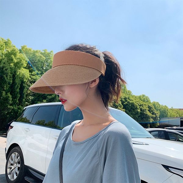 

pff2d female korean style fashionable all-match straw plaited empty hat toque sunscreen cap cap ins web celebrity summer outdoor sunscr, Blue;gray