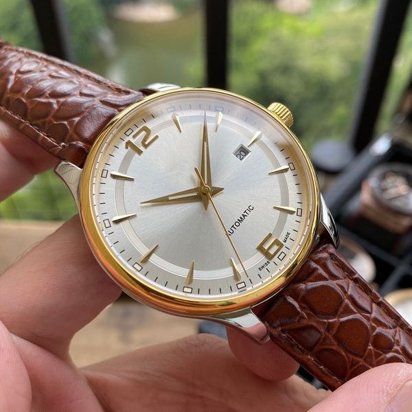 

men watches automatic movement 41*12mm mineral strengthened glass 316l stainless steel watchcase exquisite gift for men, Slivery;brown
