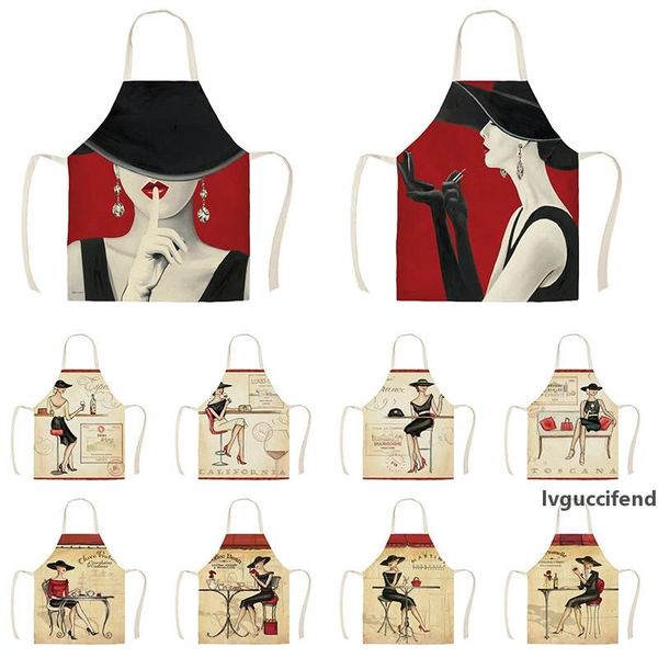 

linen fashion woman print kitchen aprons dinner party cooking bib funny pinafore cleaning apron