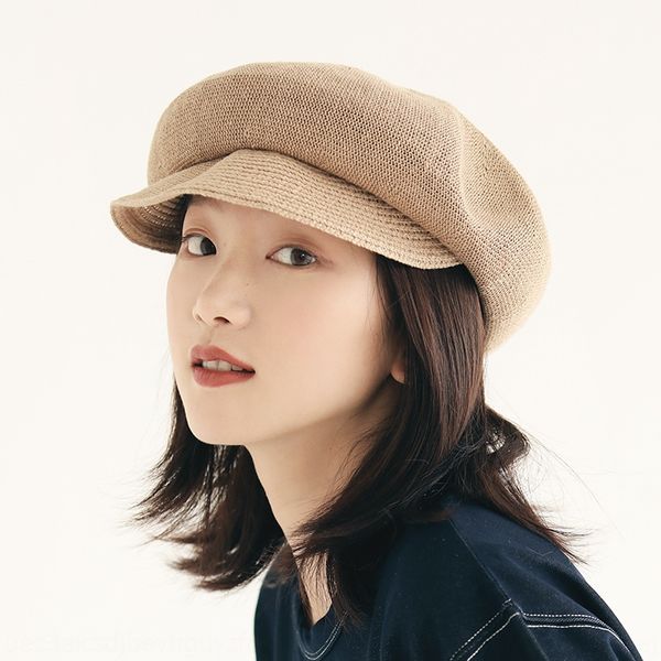 

6fug3 japanese breathable and comfortable linen duck tongue beret cap cap beret female all-match artistic knitted newsboy hat summer sun hat, Blue;gray