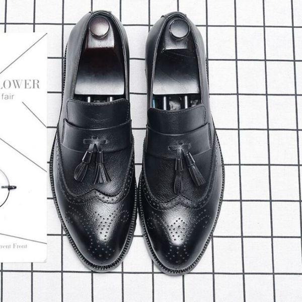 

big size italian tassel business formal dress men leather loafer formal dress flats designer office oxford shoes for men -05, Black