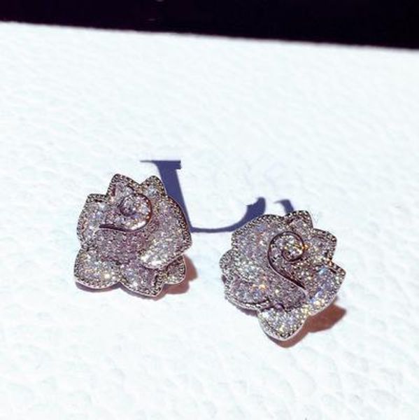 

2020 gorgeous cubic zirconia flowers stud earrings for women silver color earrings wedding party jewelry pendientes brincos, Golden;silver