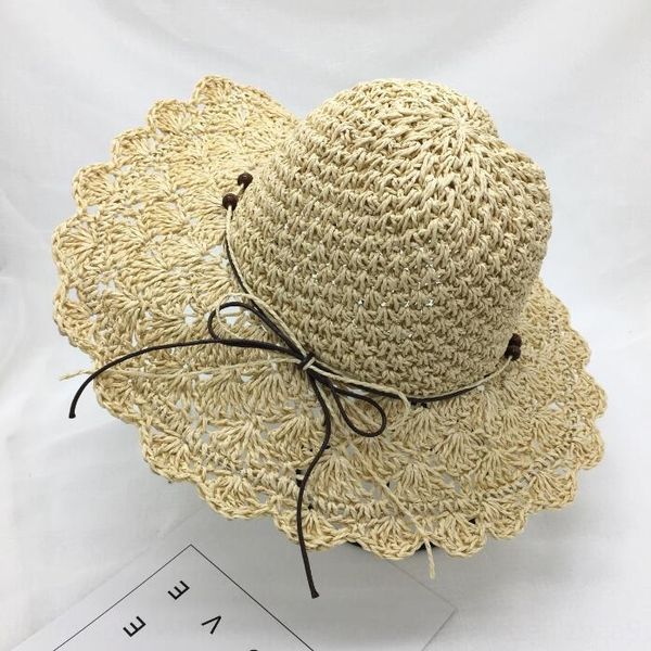 

korean style hand-woven laced bow big eaves straw butterfly straw ladies summer beach hat foldable sun hat tide, Blue;gray
