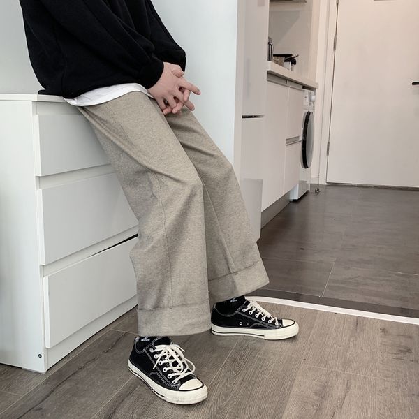 

2020 autumn and winter new korean thick patch loose loose straight wide leg pants fashion casual pants black / khaki m-2xl