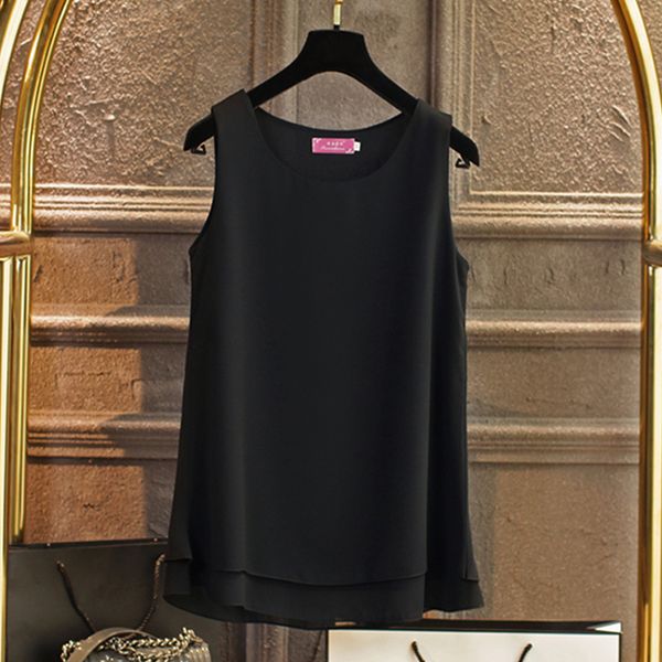 

fashion brand women long chiffon shirt summer casual plus size s-6xl loose sleeveless blouse double layer chiffon blouses, White