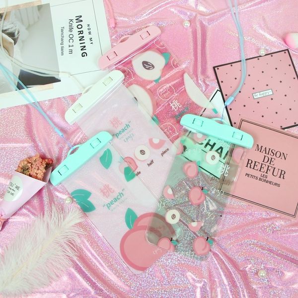 

cartoon girl mobile waterproof fresh powder peach lanyard swimming waterproof phone bag spring mobile phone bag