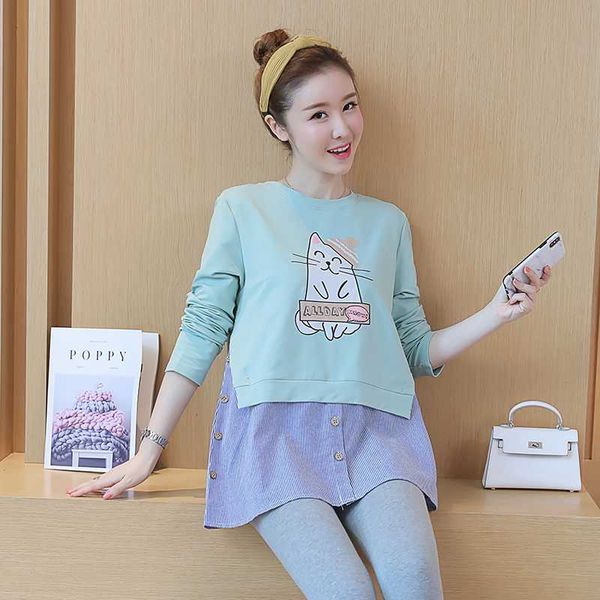 

maternity dresses 2601# dress summer cotton printed short sleeve loose stylish t shirt for pregnant women mom, White