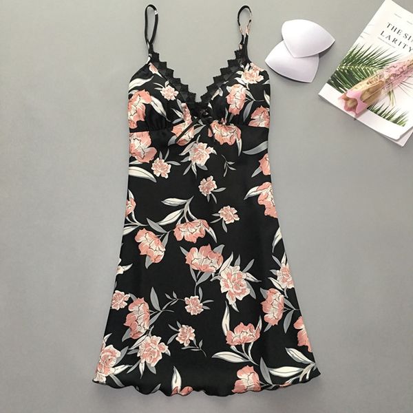 

2020 printed silk-like women's summer nightgown lace home clothes pajamas hanging pajamas hanging home clothes, Blue;red