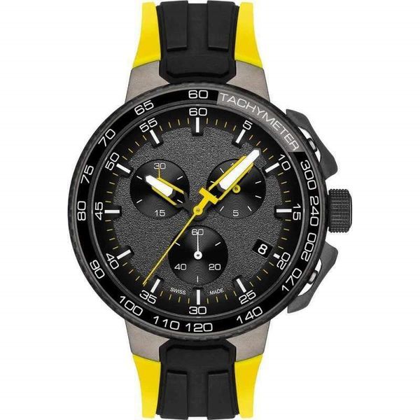 

t111.417.37.441.00 t-race cycling yellow & black chronograph mens watch, Slivery;brown