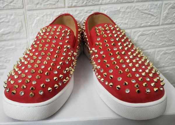 

мода luxury red bottom мужчины женщины повседневная шипы заклепки горный хрусталь обувь партии полуботинки кроссовки chaussures de sport 35, Black