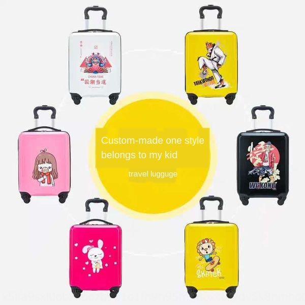 

trendy new children's cartoon trolley pattern gift 18-inch luggage luggage suitcase case universal wheel suitcase, White