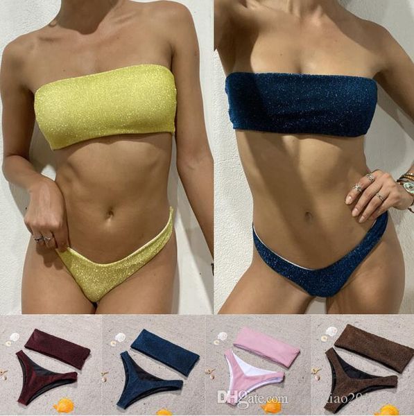 

new bandeau bikini set women swimwear push up swimsuit female bathing suit striped bottom bikini swim suit 1032, White;black
