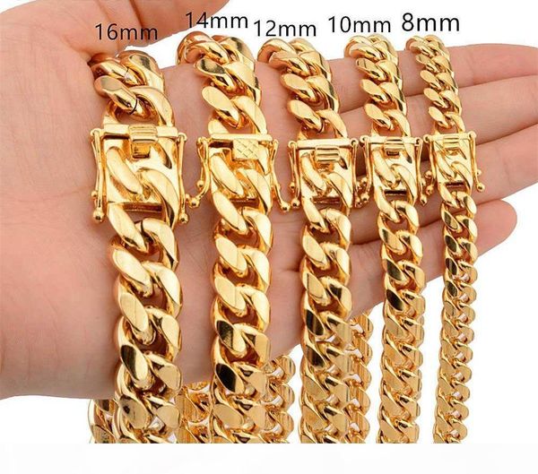 

цепи из нержавеющей стали класса люкс 18k позолоченных ожерелий отполированных майами кубинского link ожерелье мужчина панк снаряженных цепи, Silver