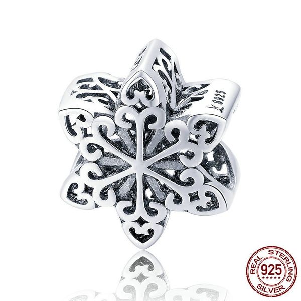 Mode-Charm aus reinem Silber, S925-Sterling, rosévergoldet, Schneeflocken-Anhänger, DIY-Charms, Perlen, Armbänder, handgefertigter türkischer Schmuck, W5486979