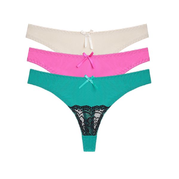 

women's panties dkert women 3pcs thong briefs underwear for girls ladies panty g string tangas, Black;pink