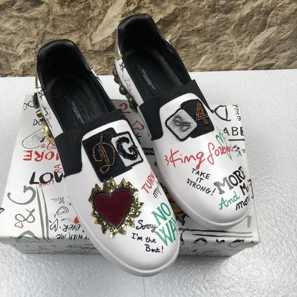 

2020 new trend leather casual shoes fashion men and women comfortable sneakers hand-painted doodle wild couple shoes, size 35-451, Black