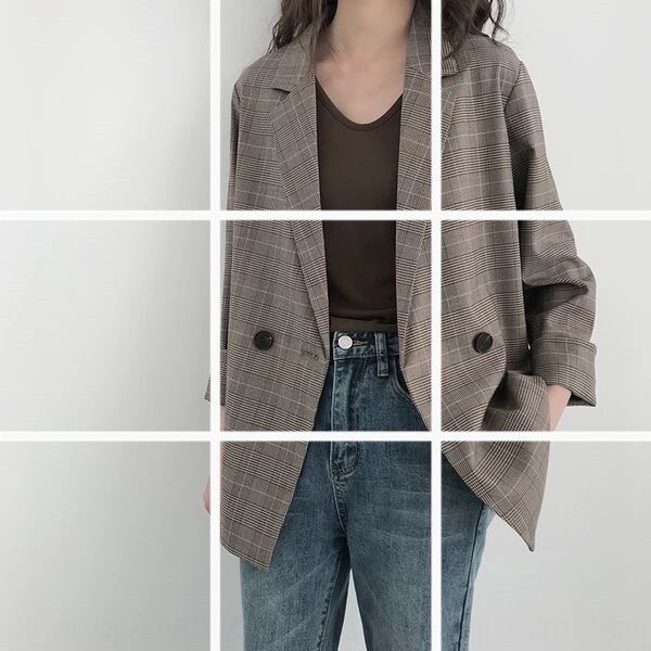 

plaid suit women's korean style 2020 autumn british style thin loose coat coat casual small suit, White;black