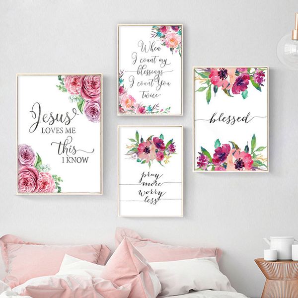 

christmas blessed quote canvas art poster watercolor flower print painting wall picture for living room scandinavian home decor