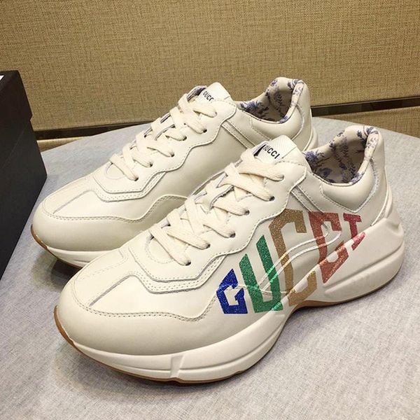 

mens rhyton leather sneaker with print mens shoes fashion classic breathable casual shoes low lace -up sports men shoes scarpe da uomo, Black