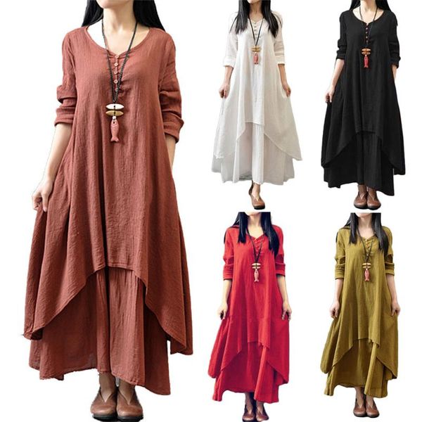 

мода женщины крестьянская этнический boho весна осень хлопок белье с длинным рукавом макси платье gypsy рубашка платье кафтан туника размер, Black;gray