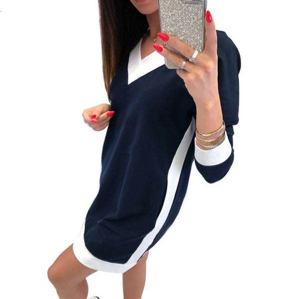 

зима осень женщин платья с длинным рукавом повседневная sexy мини платье harajuku v шеи карманный моды лоскутная толстовки платье, Black;gray