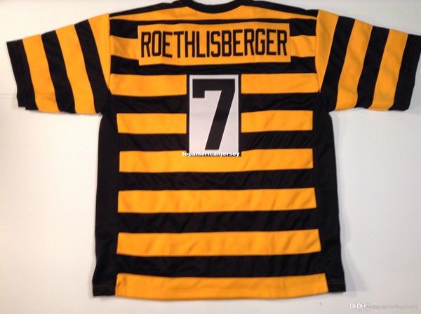 

retro custom sewn stitched #7 ben roethlisberger bumblebee mitchell & ness jersey s-5xl,6xl men's football jerseys rugby, Gray