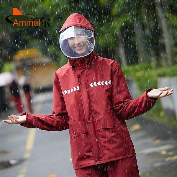 

pvha8 raincoat and rainpants split suit motorcycle vehicle electric vehicle male motorcycle electric car riding fashion thickened doub, Red;brown