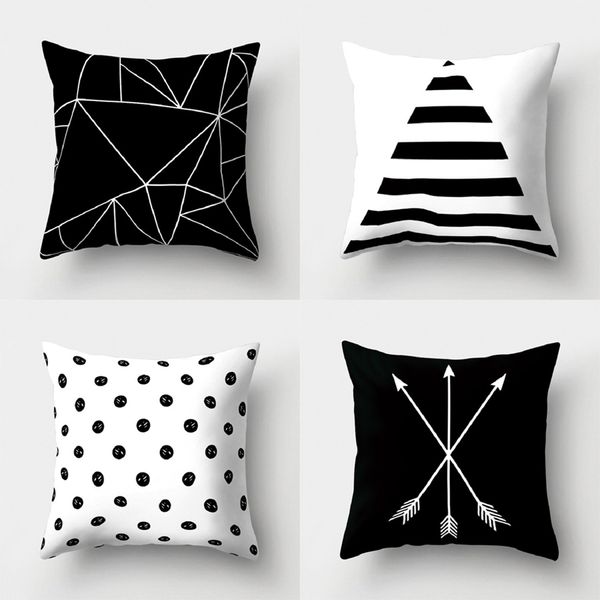 

contrast white and black color pillow case geometric patterns sofa cushion pillow cover wrap living room car seat decoration