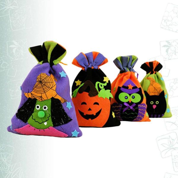 

4pcs halloween cloth drawstring bags gift storage pouches candy bags for kids