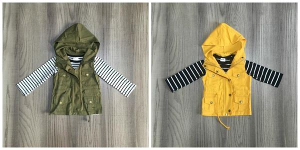

fall/winter baby girls cotton long sleeve t-shirt mustard olive vests and stripe hoodie raglans children clothes coat, White