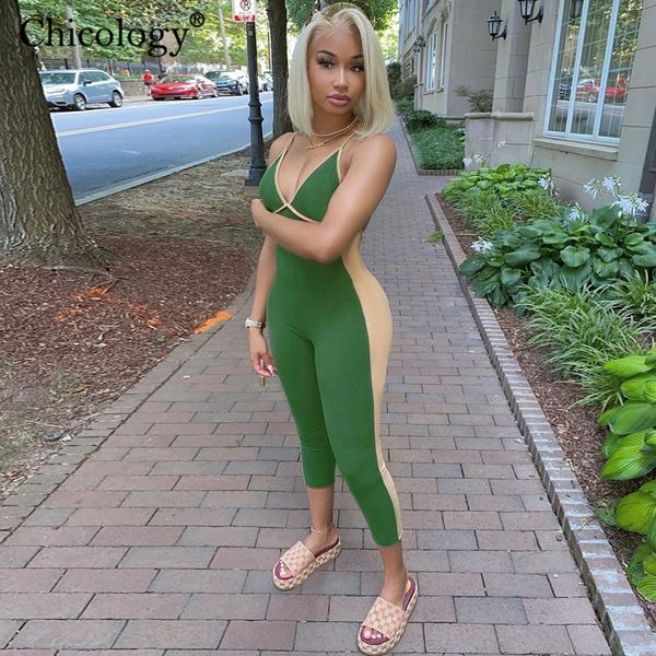 

women's jumpsuits & rompers chicology side strip backless fashion jumpsuit sporting jumper v neck sleeveless streetwear women 2021 summ, Black;white