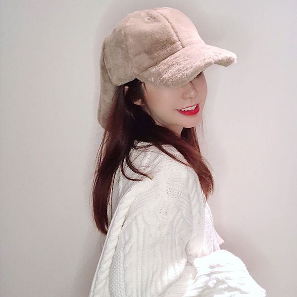 

rabbit ear warm cap baseball cap female sweet cute soft girl plush warm leisure student baseball hat, Blue;gray