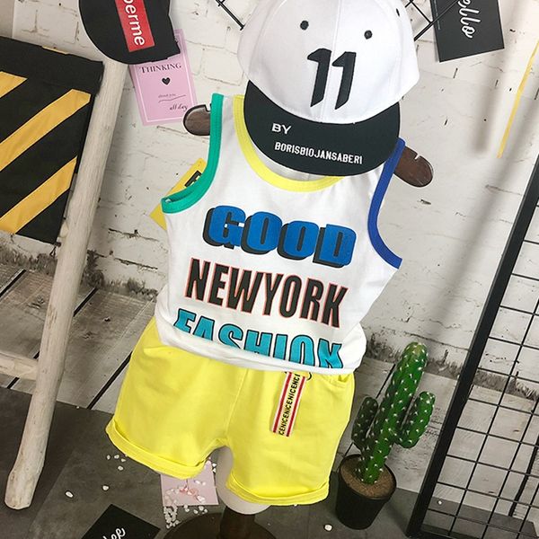 

children's cotton sleeveless set 2019 new cartoon shorts vest printed vest shorts a931172 set, Blue