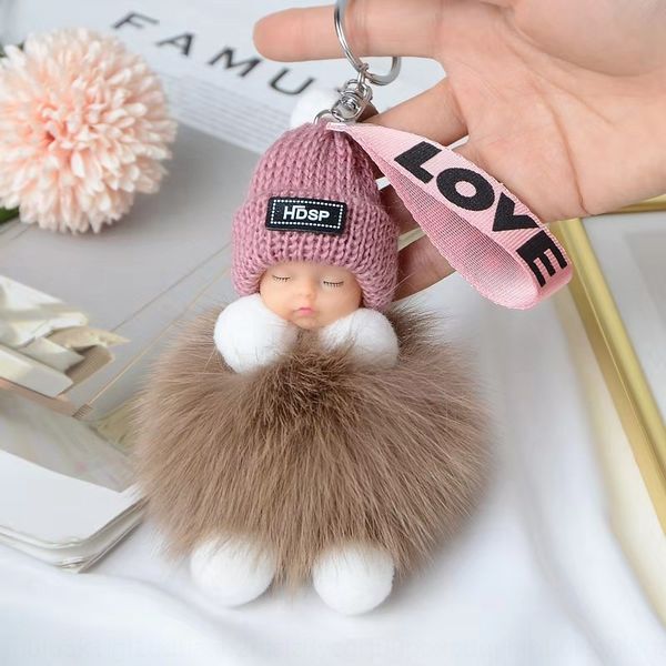

fox fur ball sleep car key chain chain pendant women's bag bag pendant doll machine plush doll, Silver