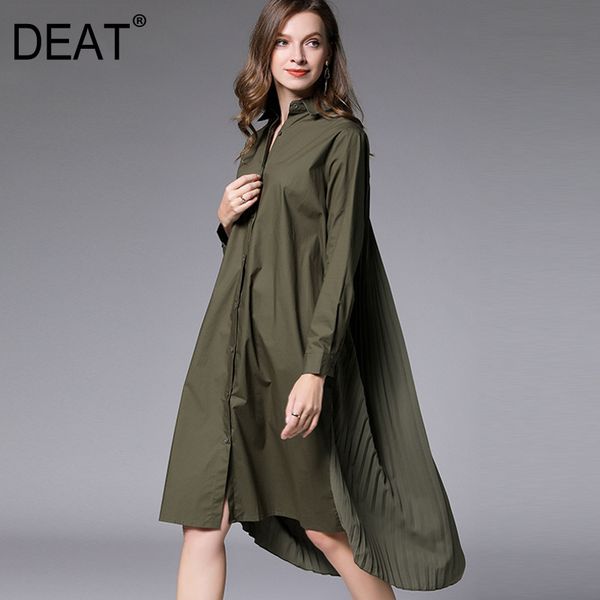 

deat] 2020 new fashion large size xl-4xl women's shirt dress full sleeve lapel pleated back knee length loose wild cloth aq746, Black;gray