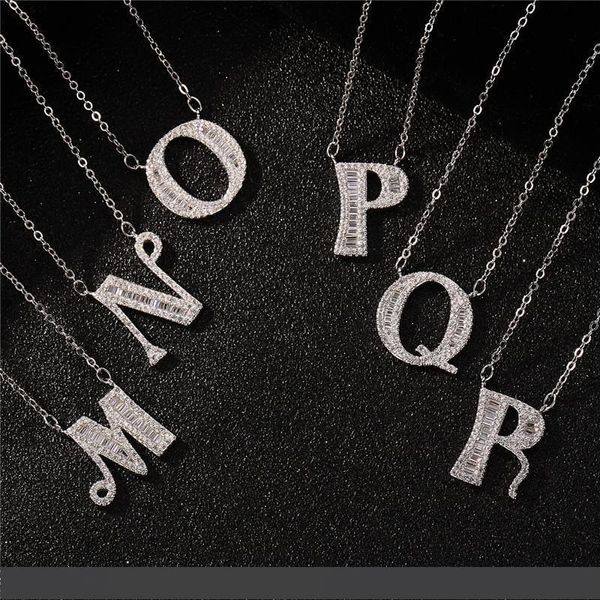 

A-Z 26 Letter 925 Sterling silver Name Necklaces For Women CZ Zircon English Letters Pendant Necklaces Anniversary Gift
