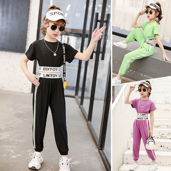 

clothing sets teens fashion clothes set sport style letters print two piece crop pant purple green sports suit korea for children, White