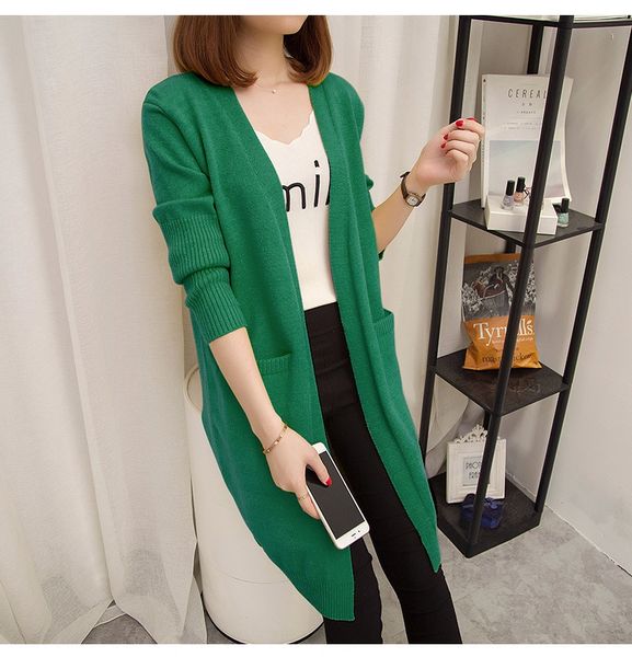 

7rpbu women's spring coat and autumn 2020 mid-length loose solid color knitted cardigan outer korean style new pocket long sleeve blous, White;black
