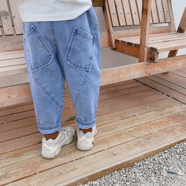 

yu.kids2020 весной новый корейский стиль и джинсы мальчиков и девочек ребенка нерегулярный сшивание свободные джинсы, Blue