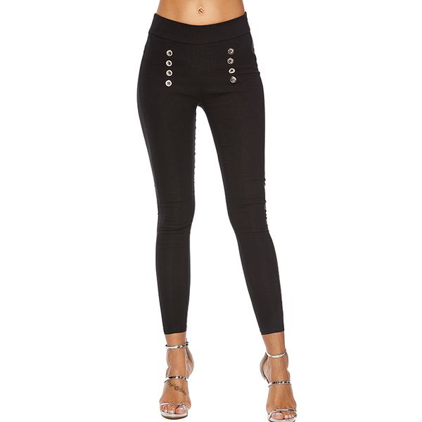

fashion slim tights trousers womens 2020 plus size double-breasted button pants women high waist high elastic skinny pants, Black;white
