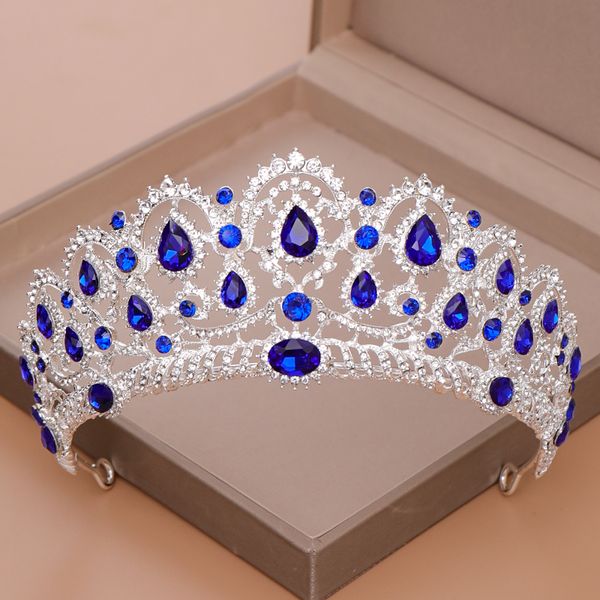 

ailibride crown queen tiara wedding hair accessories blue crystal rhinestone tiaras and crowns for bridal wedding hair jewelry y200727, White;golden