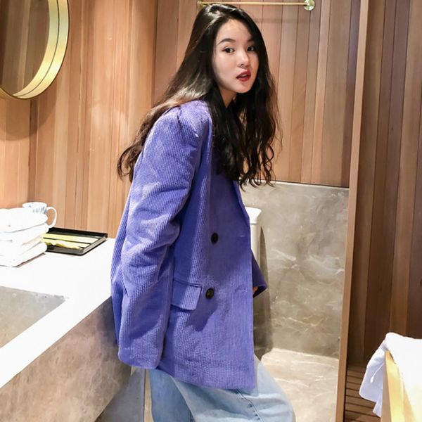 

ewq] autumn 2020 new fashion female purple corduroy suit plus size long-sleeved sweet casual all-amtch jacket women blazer qv17, White;black