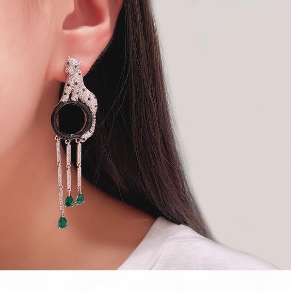 

luxury women leopard earrings white gold plated full cz leopard long tassels earrings for girls women for party wedding, Golden;silver