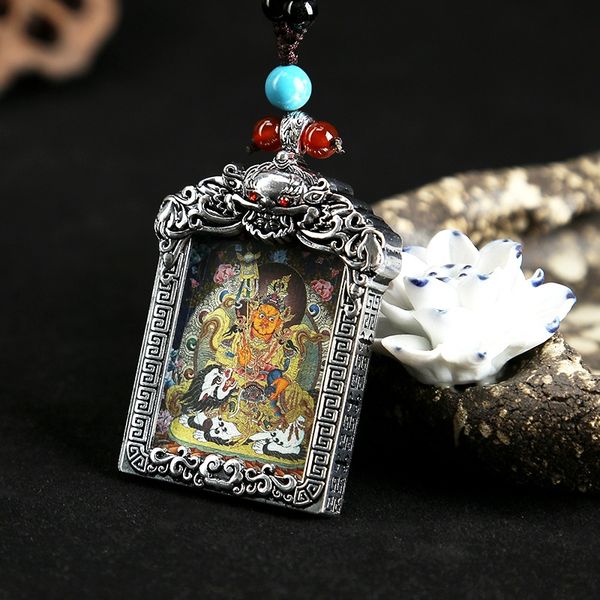

tibetan buddhism carry-on life year little thangka small snow lion 4*3 s925 silver pendant thangka pendant