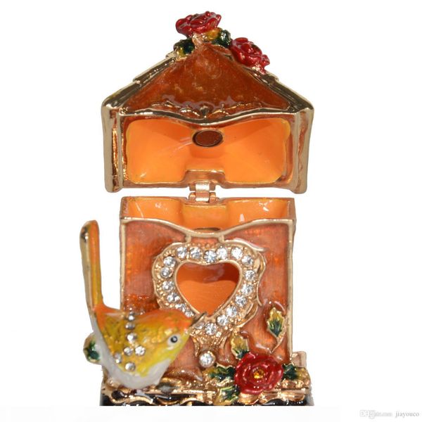 

wren birdhouse treasured trinket box metal jewelry box bird decoration tabletop, Black;white