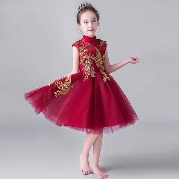

2020 red wine a line elegant organ flower girl dresses appliques long princess party pageant first communion dresses, Red;yellow