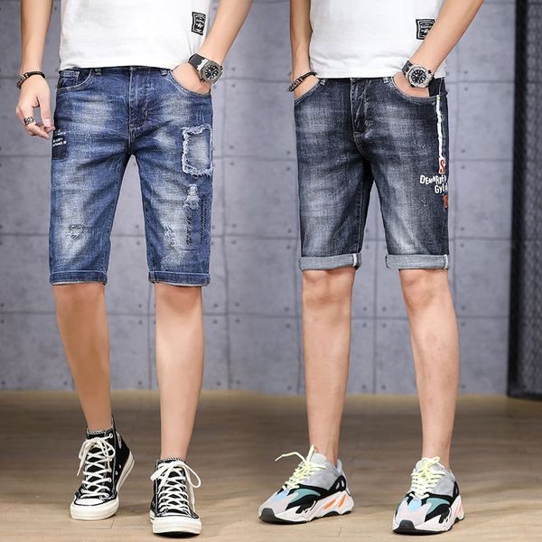 

ripped men's 2020 summer thin korean style trendy cropped pants shorts men's fashion and jeans shorts and jeans, Blue