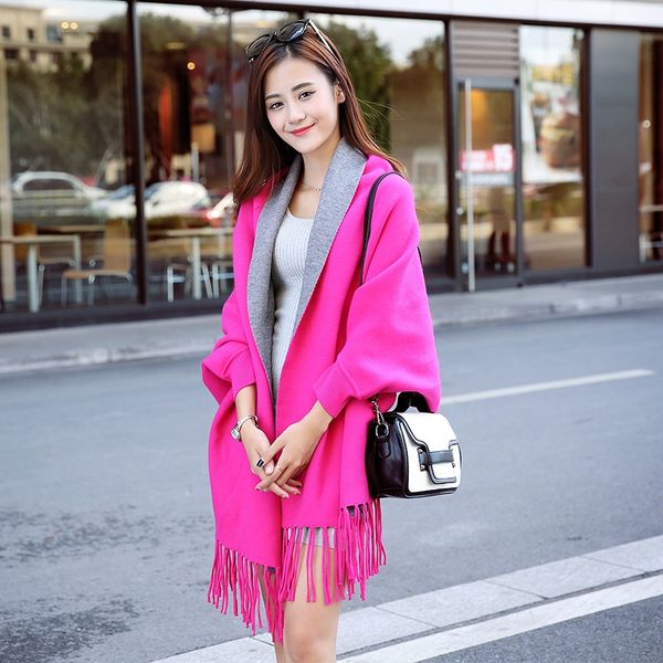 

thickened warm shawl with sleeve solid color double-sided scarf dual-purpose women's cheongsam warm scarf outer cloak cloak coat, Blue;gray