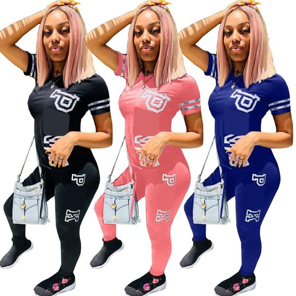 

letter print two piece set women tracksuit club outfits short sleeve t -shirt pants lounge set sweat suits jogging femme s-xl, Gray